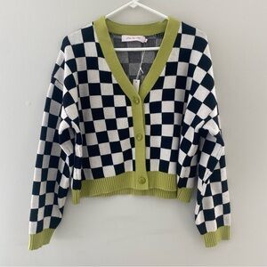 Lisa Says Gah Checkered Cardigan Sweater